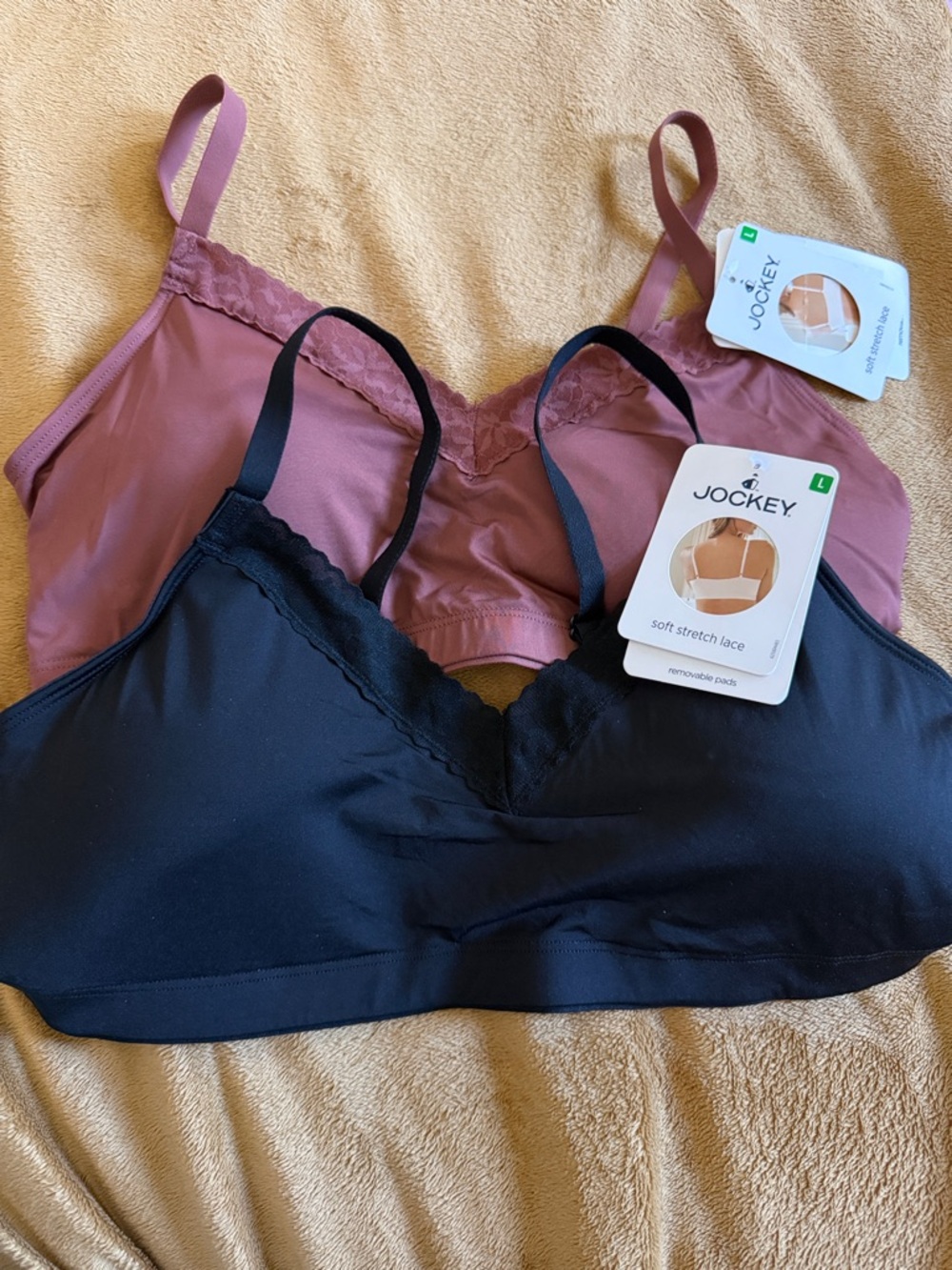 Jockey Lace Trim Bralettes in Black & Mauve